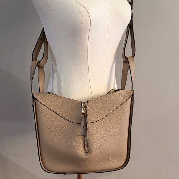 AUTHENTIC LOEWE Taupe Leather Crossbody Bag with Zip Accent - Women